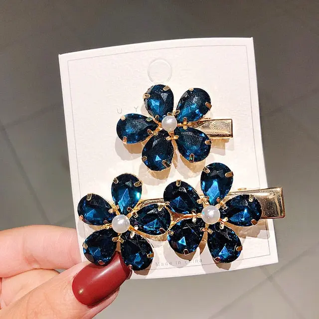 2 Piece/Set Luxury Crystal Flower Hairpins for Natural or Straight Hair for Women and Girls