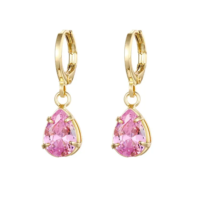 Gold Color Cute Water Drop Earrings For Women & Girls - Zircon Piercing Huggies/Hoop Dangle Earrings
