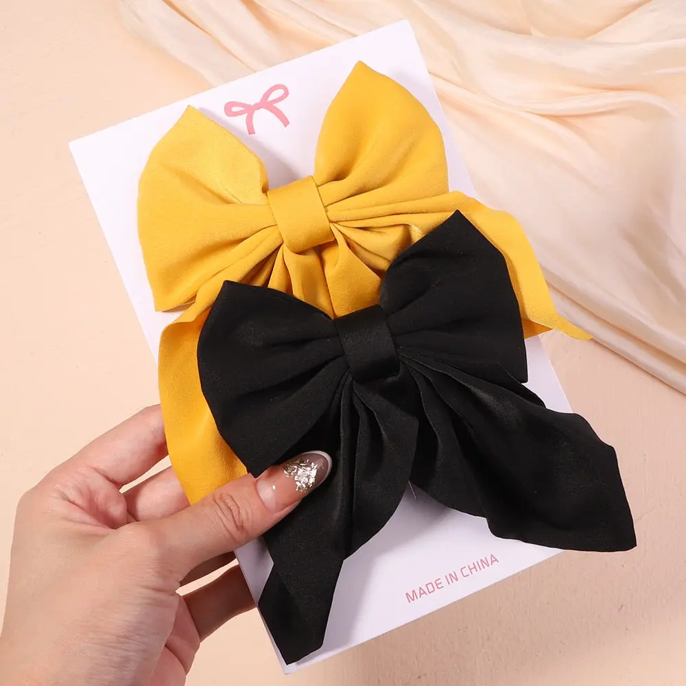 Cute Multi-Patterned and Solid Color Hair Bows/Clips for Girls in a 2 Piece Set
