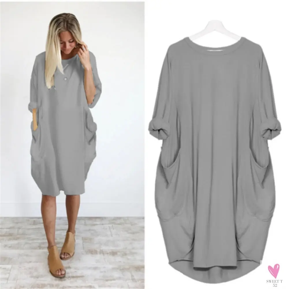 Women's Casual Loose Dress Fashion. Oversize Wear, O-neck & Pockets for Spring, Summer and Fall