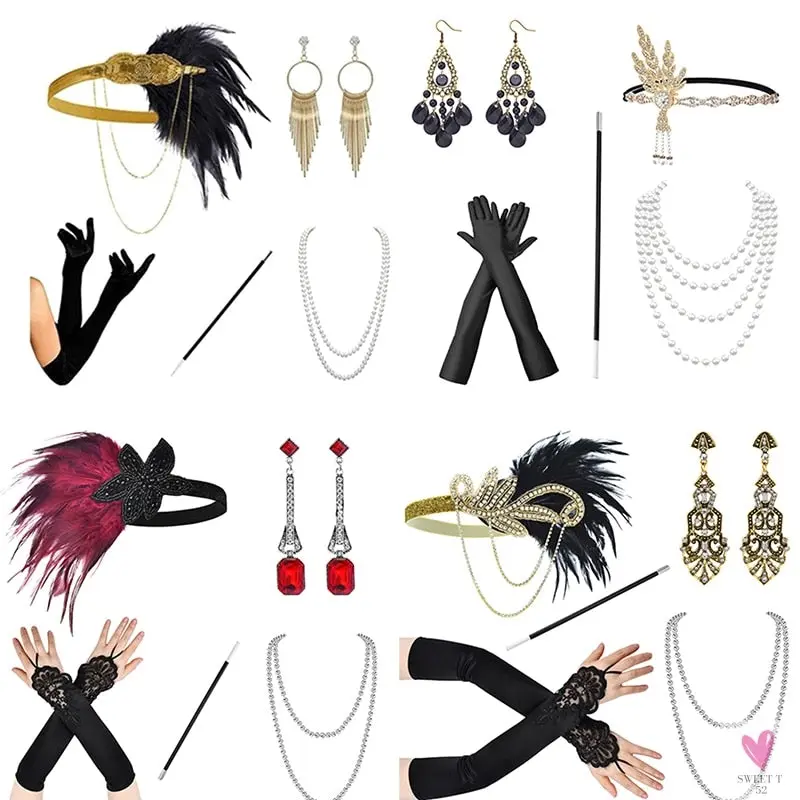 1920s Flapper - Charleston Costume, Great Gatsby Accessories, Pink Nude Headpiece, Feather Headband for Women & Girls