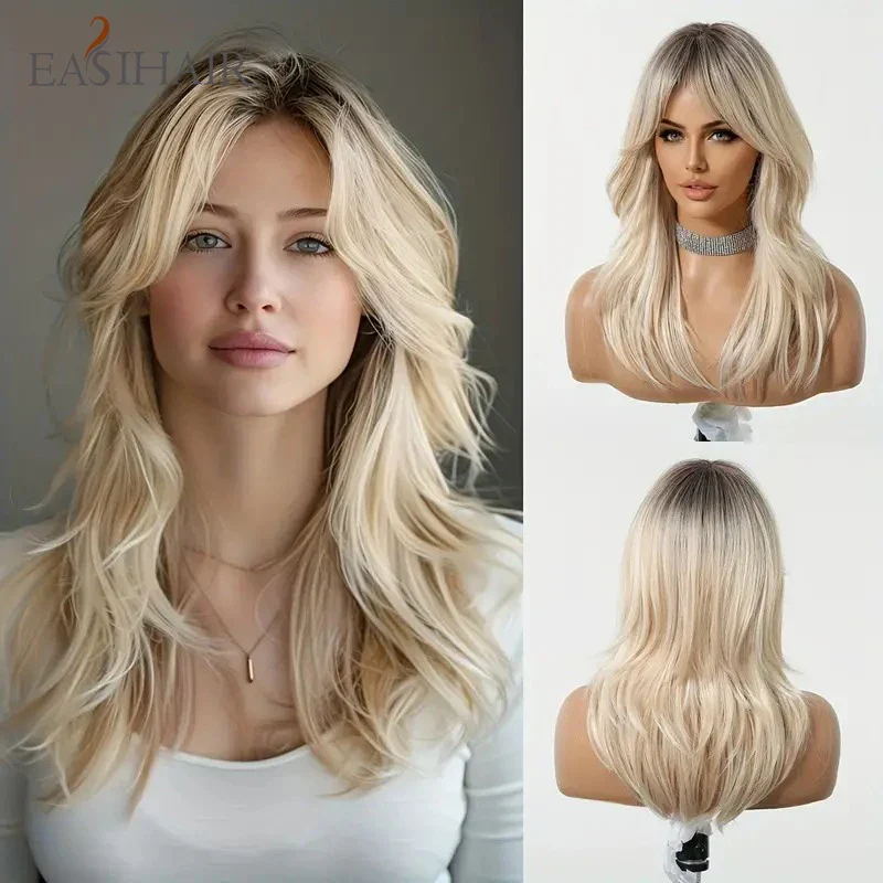 Long Wavy Synthetic Wigs, Long Wavy Ombre Wigs with Bangs for Women, Heat Resistant