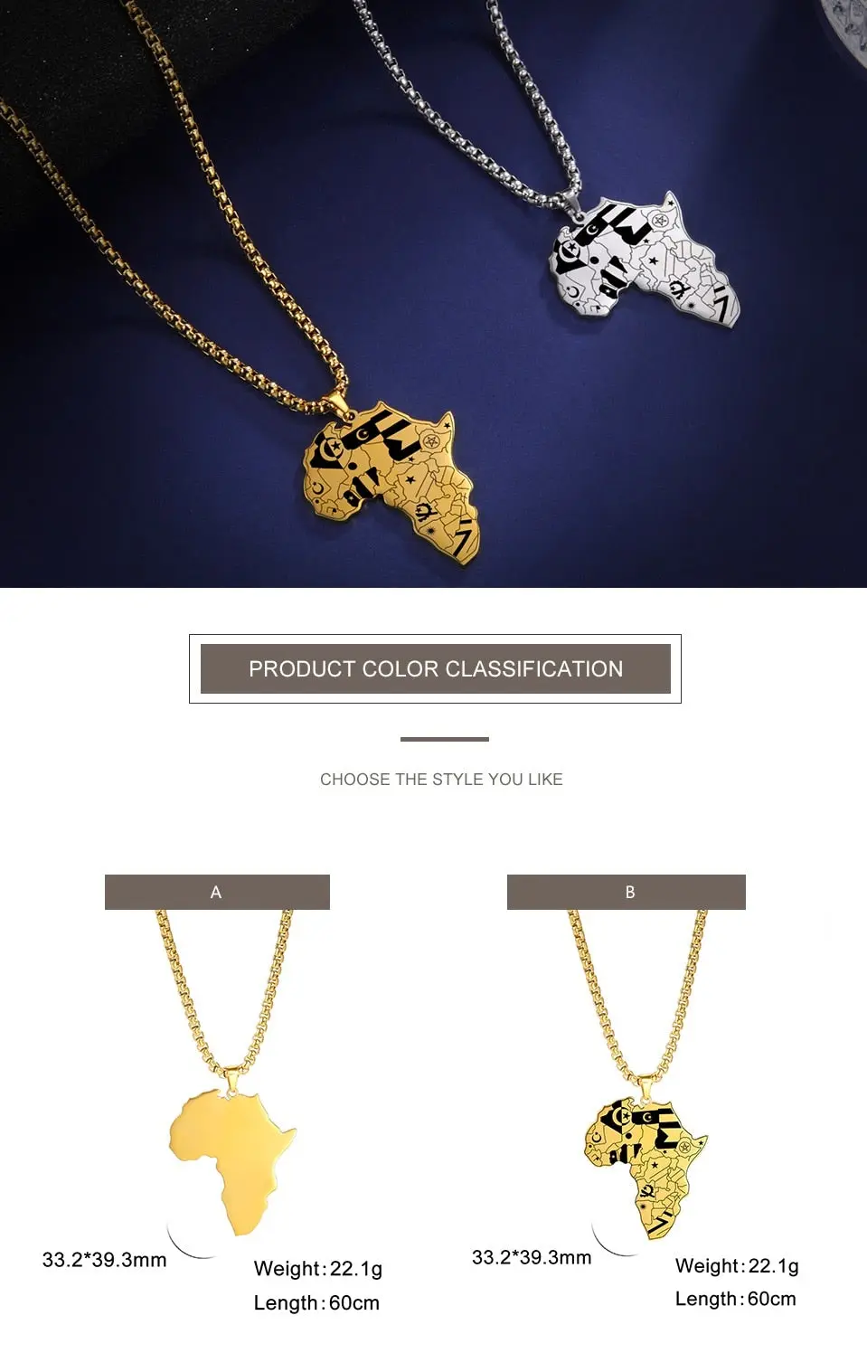 Mama Africa Necklace for Women/Men/Boys & Girls, Pendant Style, in Gold & Silver