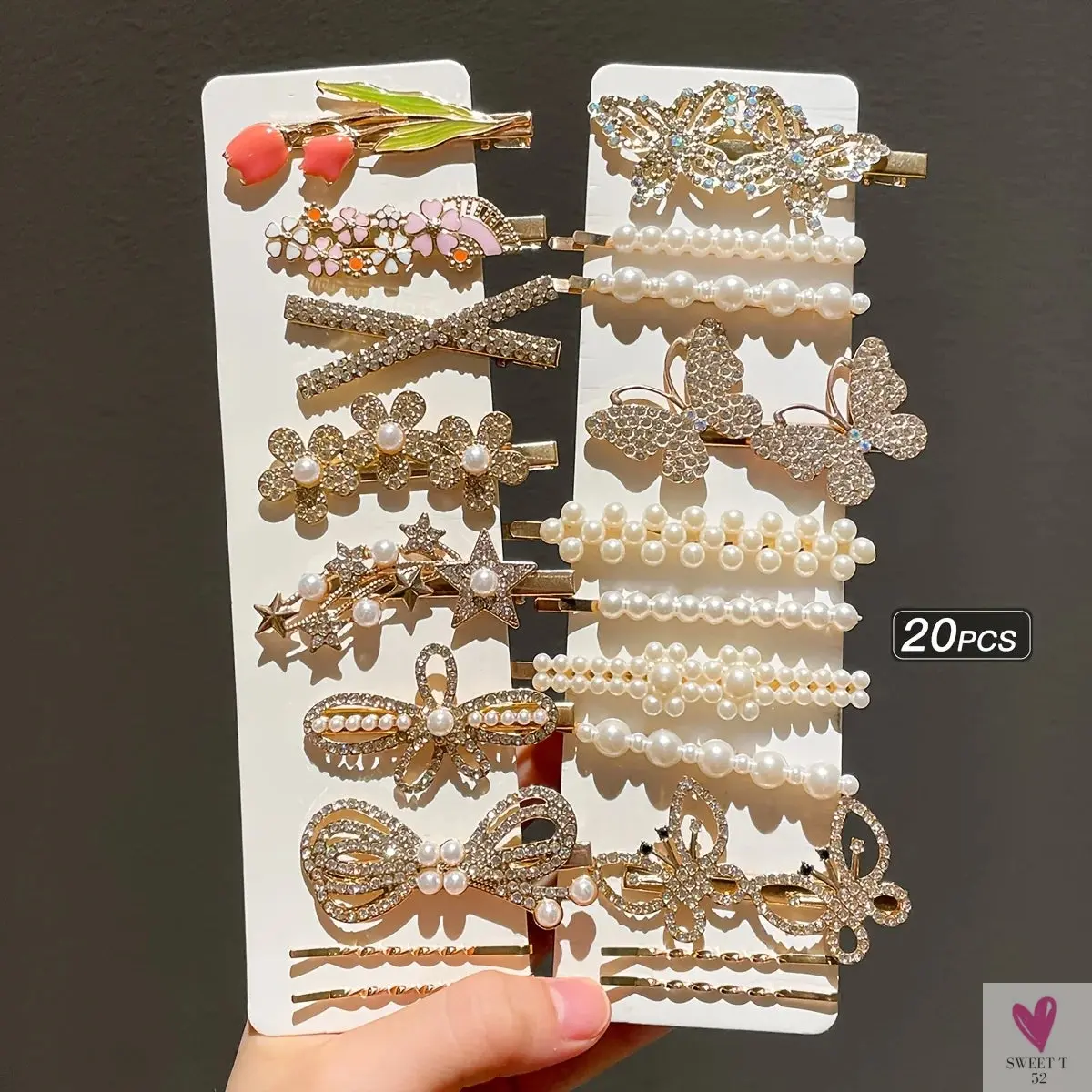 20pcs Women's Temperament Butterfly Rhinestone Bead Hair Clip Set Back of Head Side Broken Hair Clip