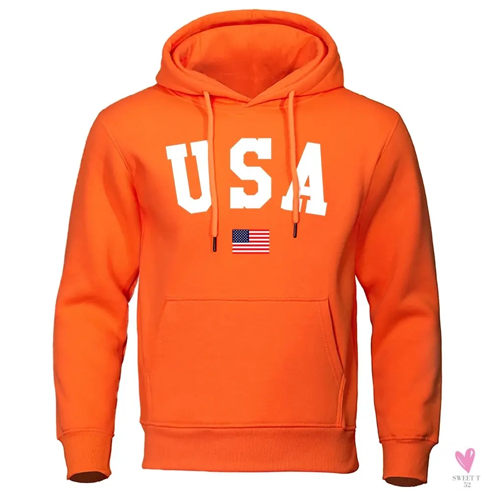 USA Hoodie/Sweatshirt for Men and Women, Anti-Wrinkle, Long Sleeves with Pockets, Pullovers
