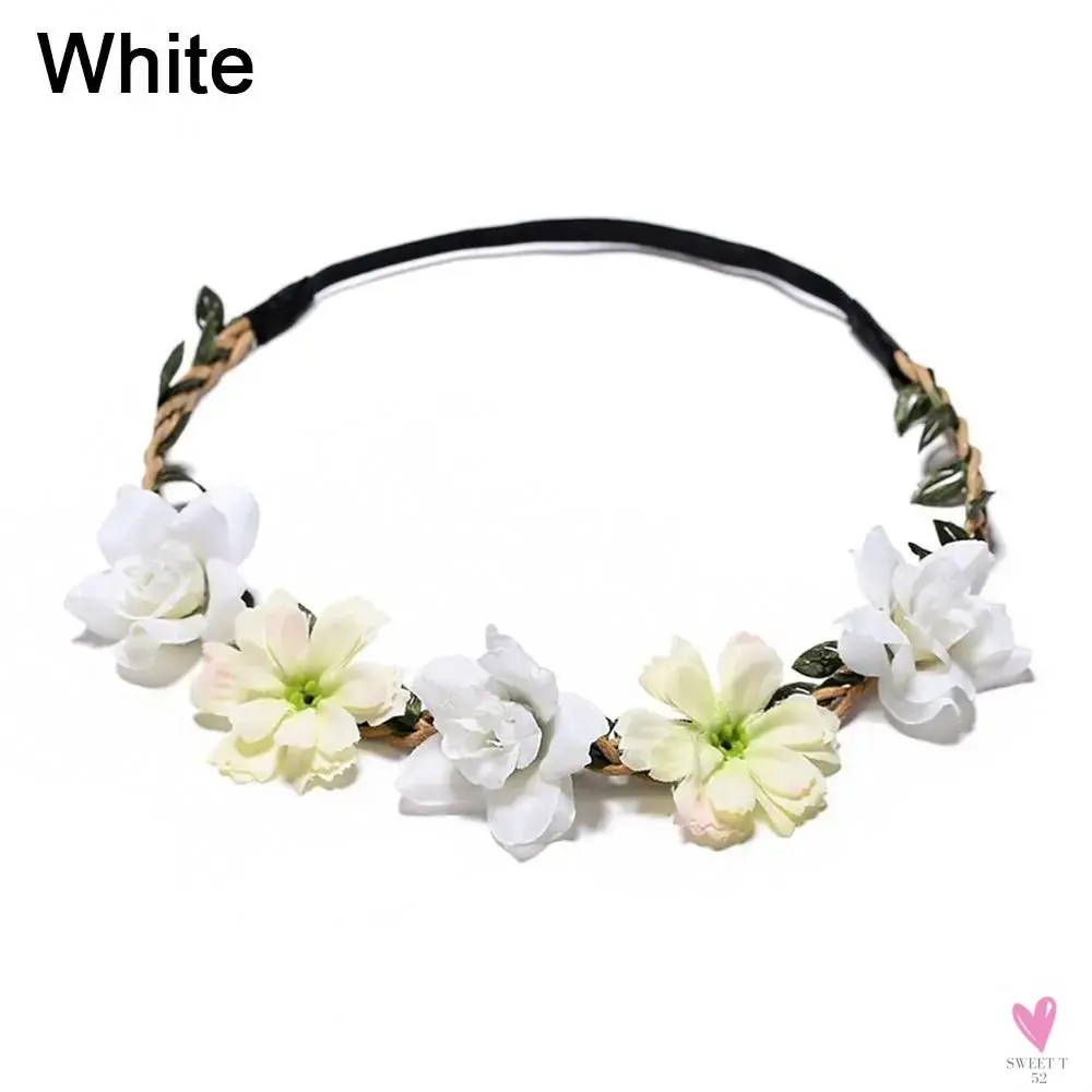 Rustic Wedding/Bridesmaid Hair Accessories - 1 pc Women's Floral Wreath, Pink Rose Flower Garland Headpiece with Adjustable Ribbon