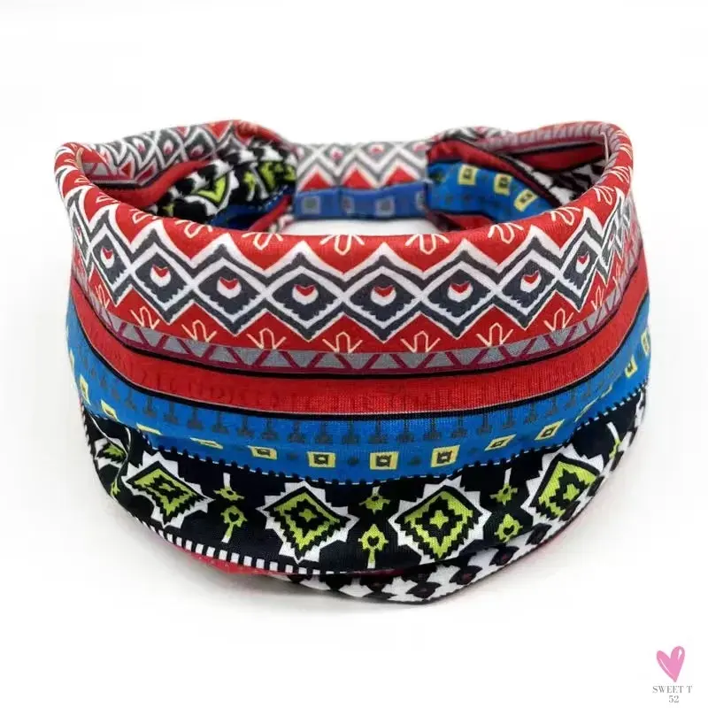 African and Bohemian Twisted Wide Cotton Stretch Headbands for Women & Girls - Headwrap/Turban Headwear, Bandana Headbands