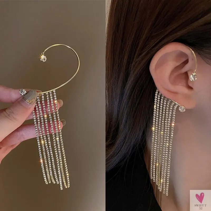 Crystal Butterfly Tassel Ear Cuff Earrings for Women and Girls in Gold and Silver