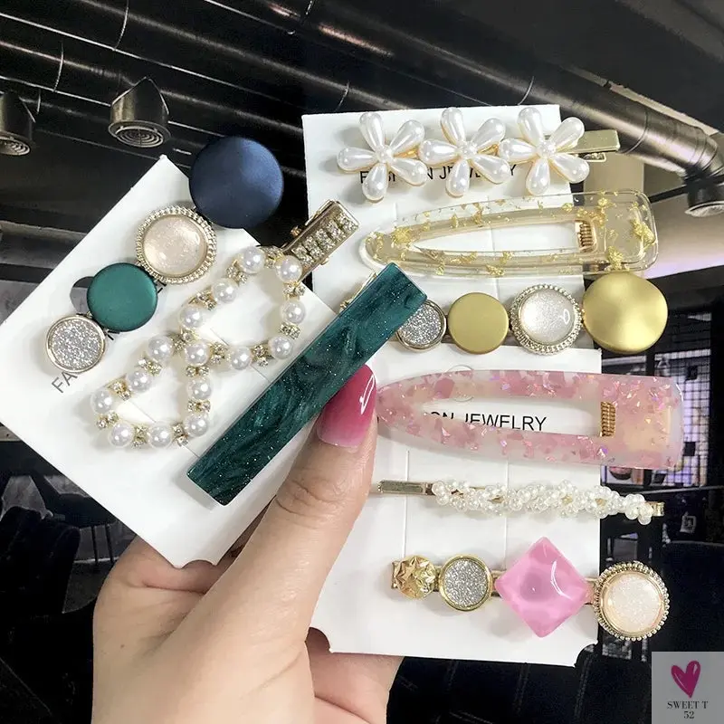 3/4pcs Set Pearl Hair Clips For Women & Girls - Geometric Crystal Hair Barrettes/Clips