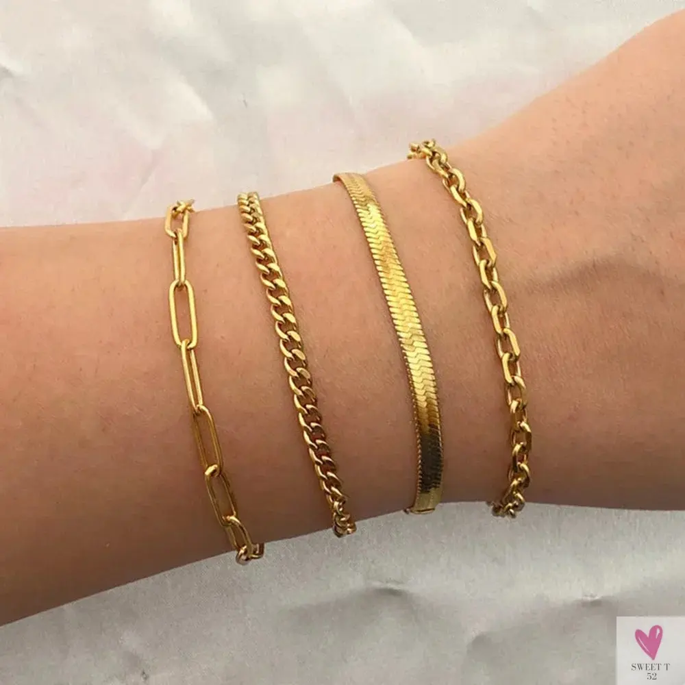 4 Pcs/Set New Trendy Classic Gold Color Twist, Cuban Snake Chain Bracelet Sets for Women, Fashion Jewelry - Gifts