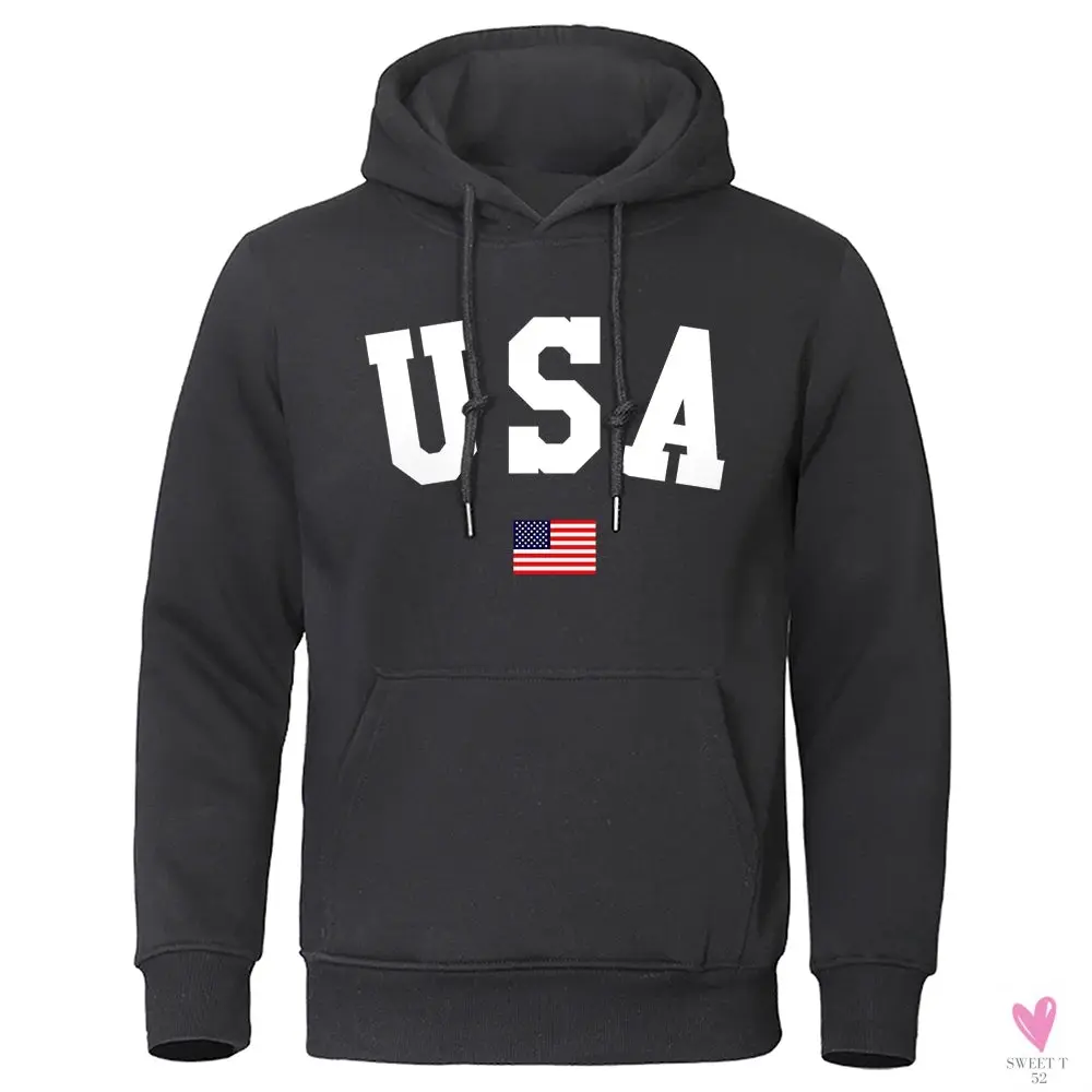 USA Hoodie/Sweatshirt for Men and Women, Anti-Wrinkle, Long Sleeves with Pockets, Pullovers