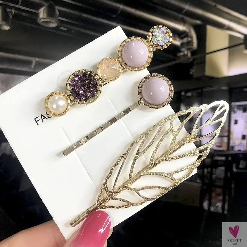 3/4pcs Set Pearl Hair Clips For Women & Girls - Geometric Crystal Hair Barrettes/Clips