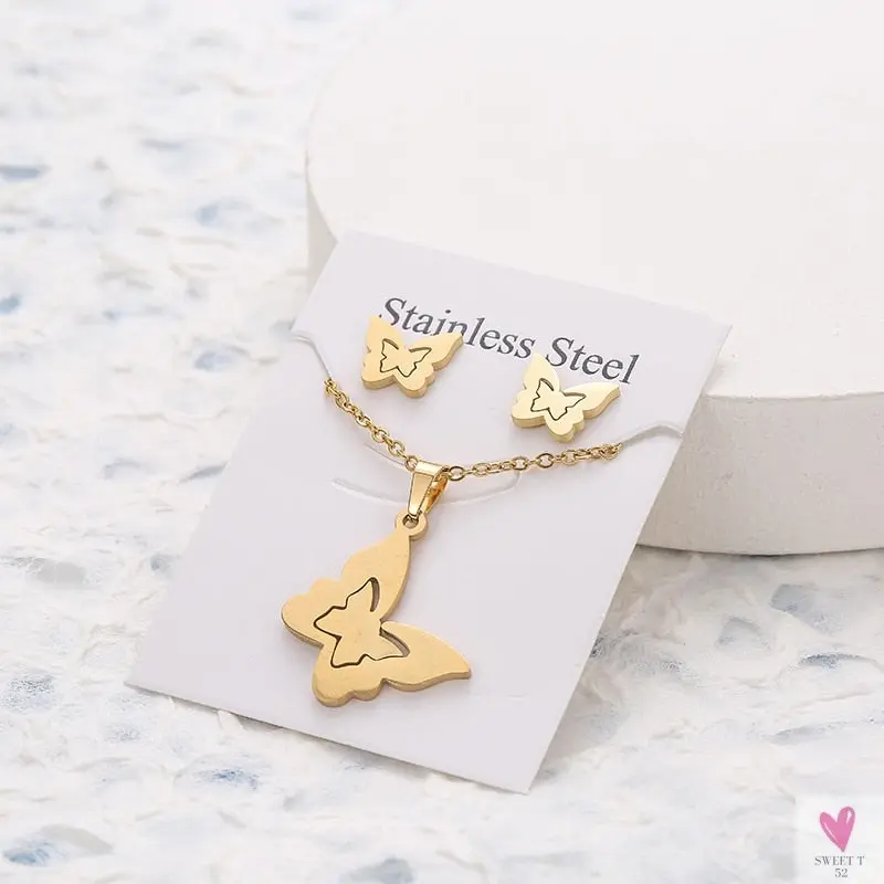 Gold Pendant Necklace and Earring Set for Women & Girls in Multiple Designs and Patterns