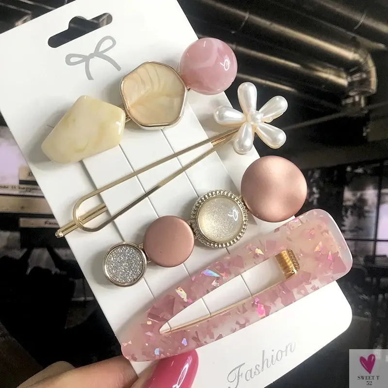 3/4pcs Set Pearl Hair Clips For Women & Girls - Geometric Crystal Hair Barrettes/Clips