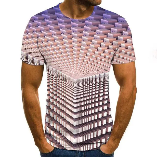Three-Dimensional Intricate Vortex Tees for Men and Boys, O-Neck and Long Sleeves