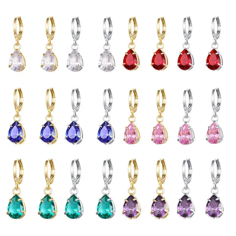 Gold Color Cute Water Drop Earrings For Women & Girls - Zircon Piercing Huggies/Hoop Dangle Earrings