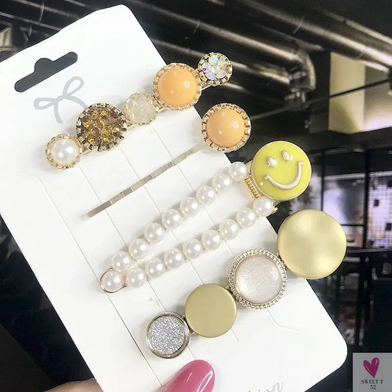 3/4pcs Set Pearl Hair Clips For Women & Girls - Geometric Crystal Hair Barrettes/Clips