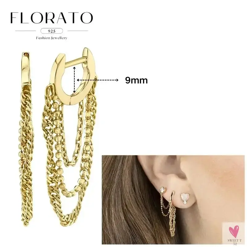 925 Sterling Silver Long Chain Tassel Drop Earrings for Women - Crystal Zircon Star Perforation Earrings, Fine Jewelry