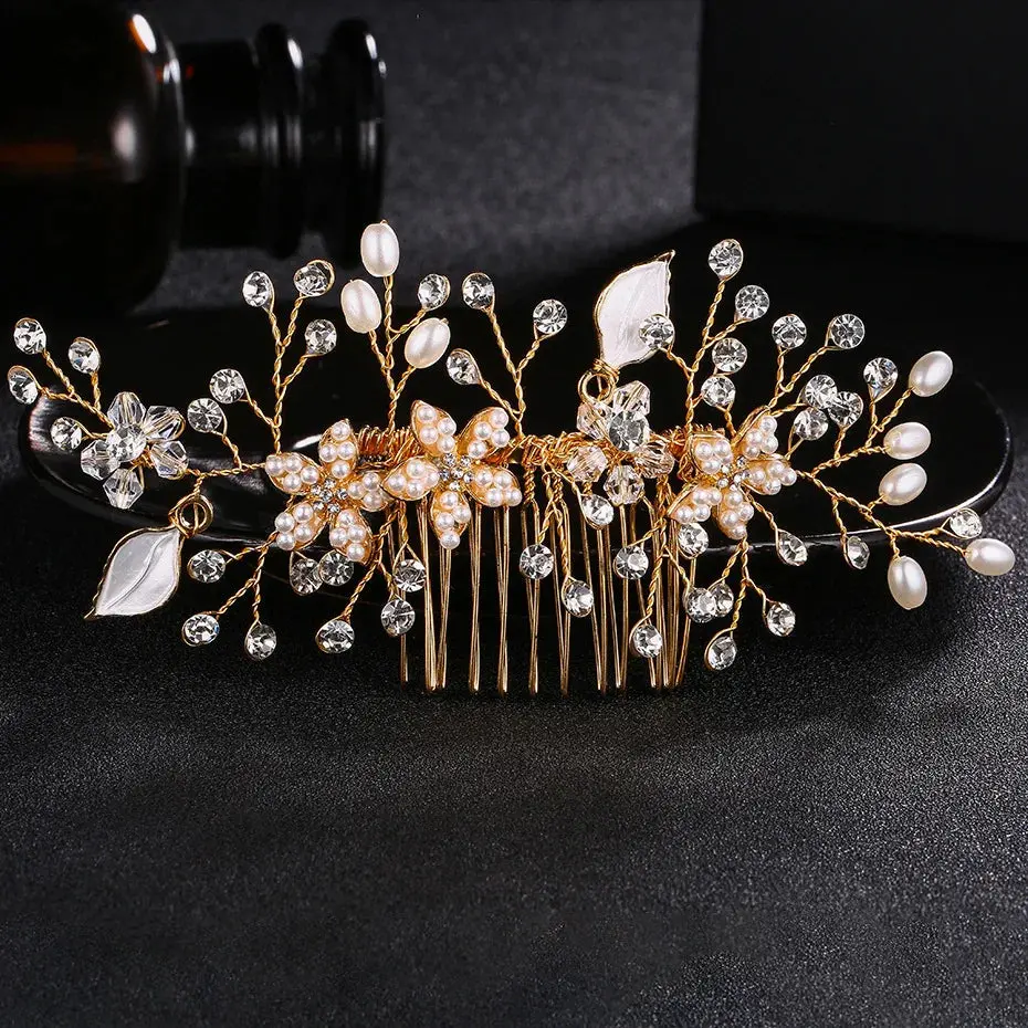 Silver/Gold/Pearl/Rhinestone Hair Accessories, Crystal Bridal Headdress/Hair Combs for Women & Girls