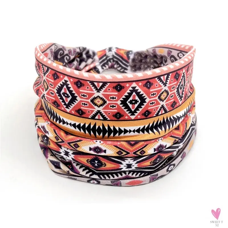 African and Bohemian Twisted Wide Cotton Stretch Headbands for Women & Girls - Headwrap/Turban Headwear, Bandana Headbands