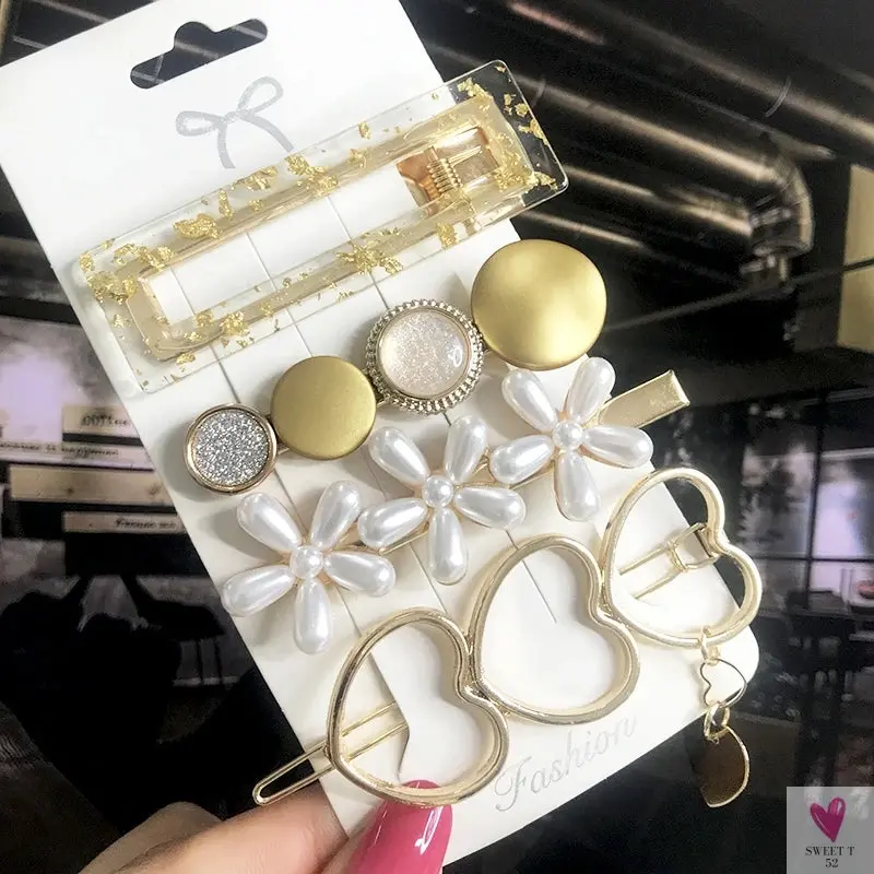 3/4pcs Set Pearl Hair Clips For Women & Girls - Geometric Crystal Hair Barrettes/Clips