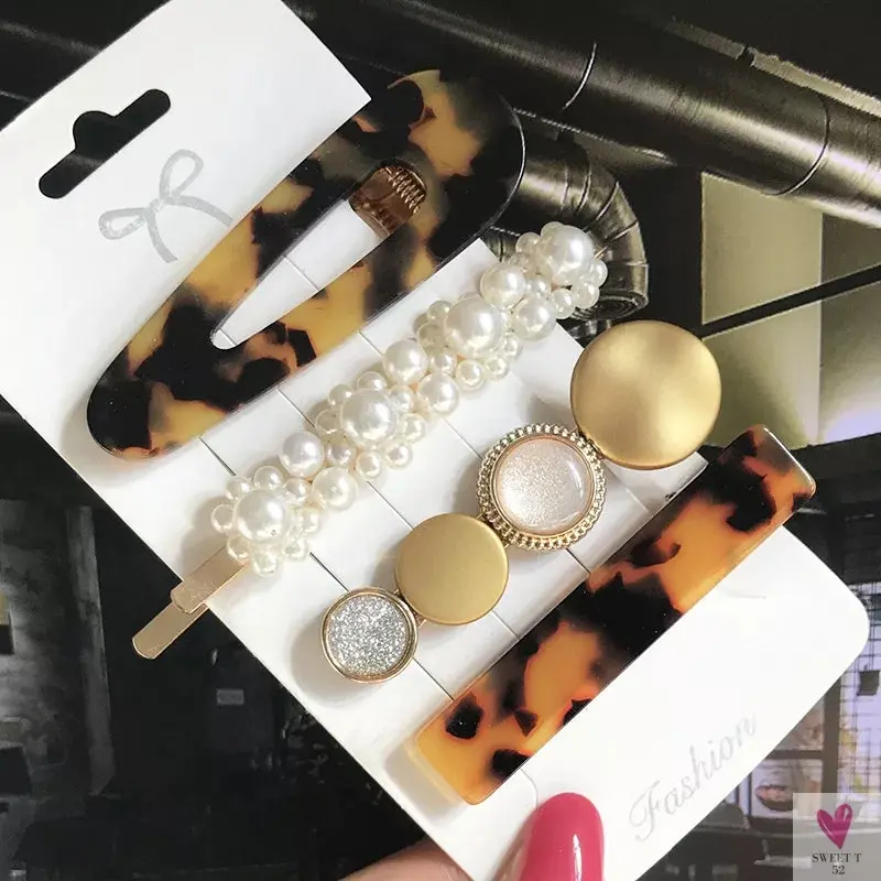 3/4pcs Set Pearl Hair Clips For Women & Girls - Geometric Crystal Hair Barrettes/Clips