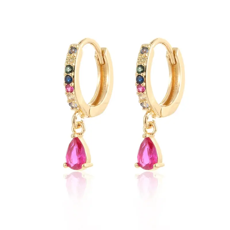 Gold Color Cute Water Drop Earrings For Women & Girls - Zircon Piercing Huggies/Hoop Dangle Earrings