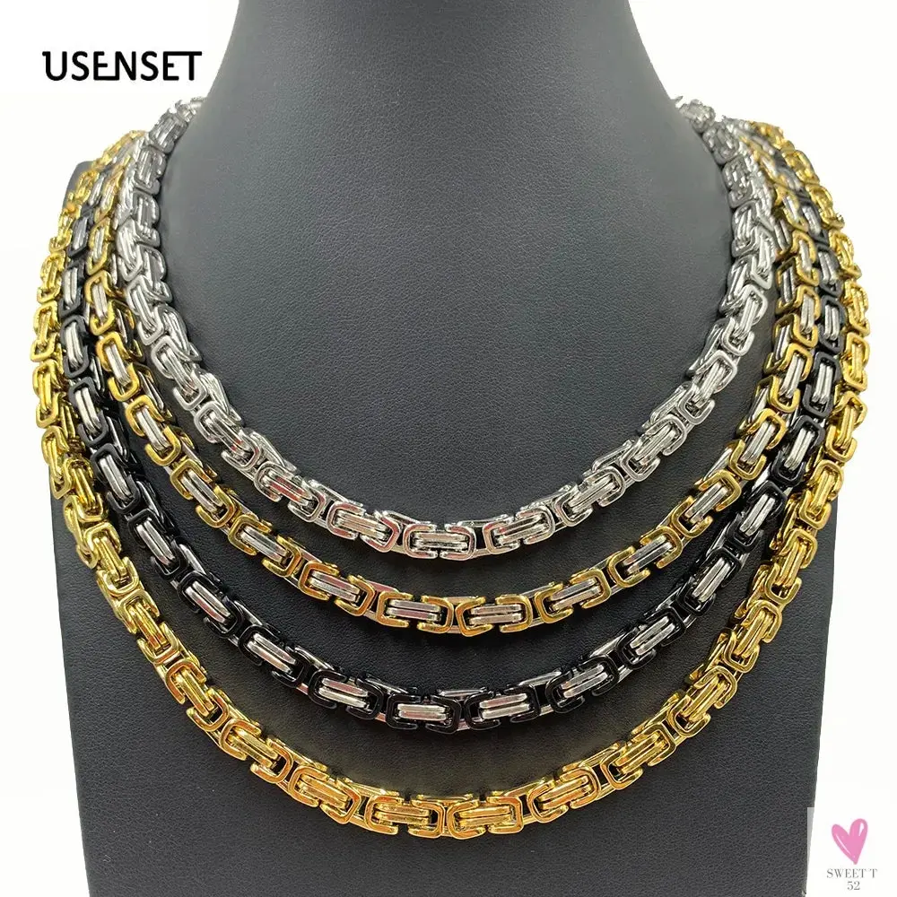 Byzantine Chain Necklaces For Men, 304 Stainless Steel  Men's Handmade Necklace Jewelry, 4MM 5MM 6MM & 8MM Width