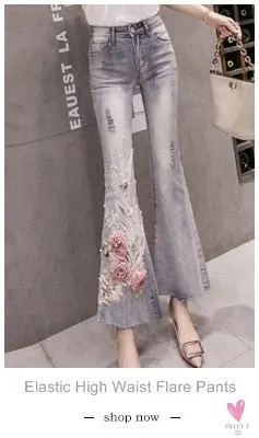 Women's Flower Embroidered Straight leg Jeans - Female Casual Pencil Pants, Straight Leg Jeans