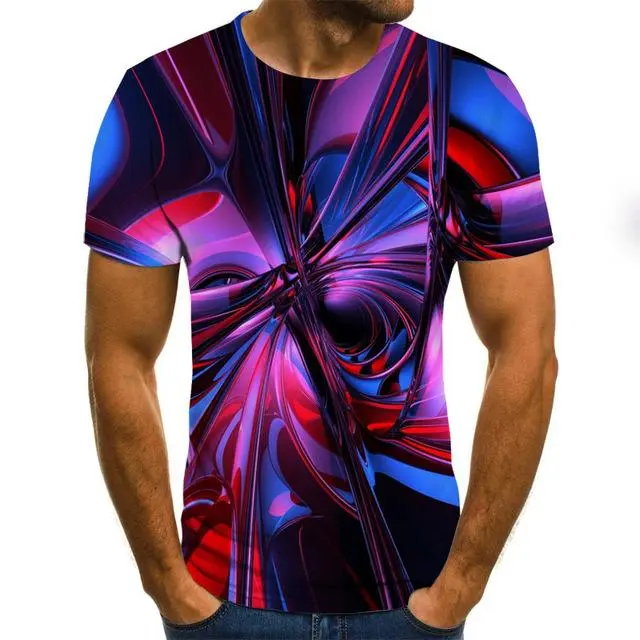 Three-Dimensional Intricate Vortex Tees for Men and Boys, O-Neck and Long Sleeves
