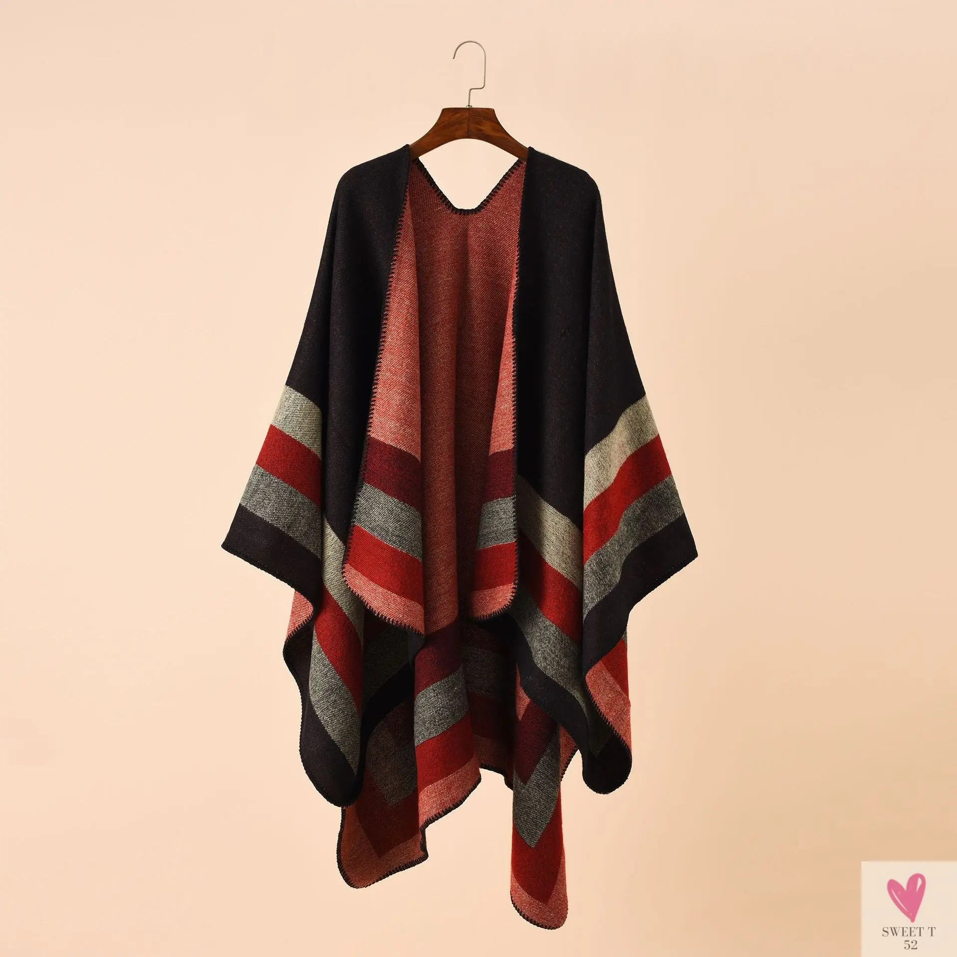 Women's Cashmere Feel Lady Shawl - Classic Striped Vintage Cape - Retro Cardigan/Cloak