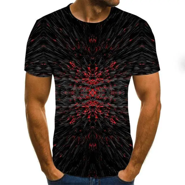 Three-Dimensional Intricate Vortex Tees for Men and Boys, O-Neck and Long Sleeves