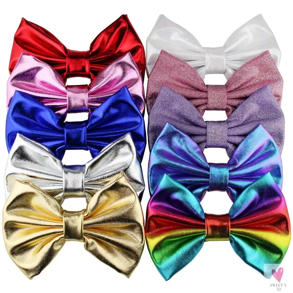 10pcs/lot - 5 Inch Big Shiny Metallic Glitter Bow Hair Clips for Children & Kids - Hair Bows for Little Girls, Hair Accessories