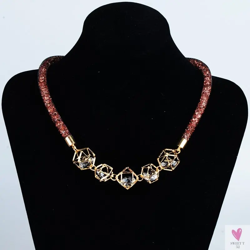 Crystal Mesh Pendant Necklace, Choker/Bib Style Necklace, For Women and Girls