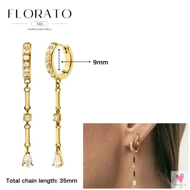 925 Sterling Silver Long Chain Tassel Drop Earrings for Women - Crystal Zircon Star Perforation Earrings, Fine Jewelry