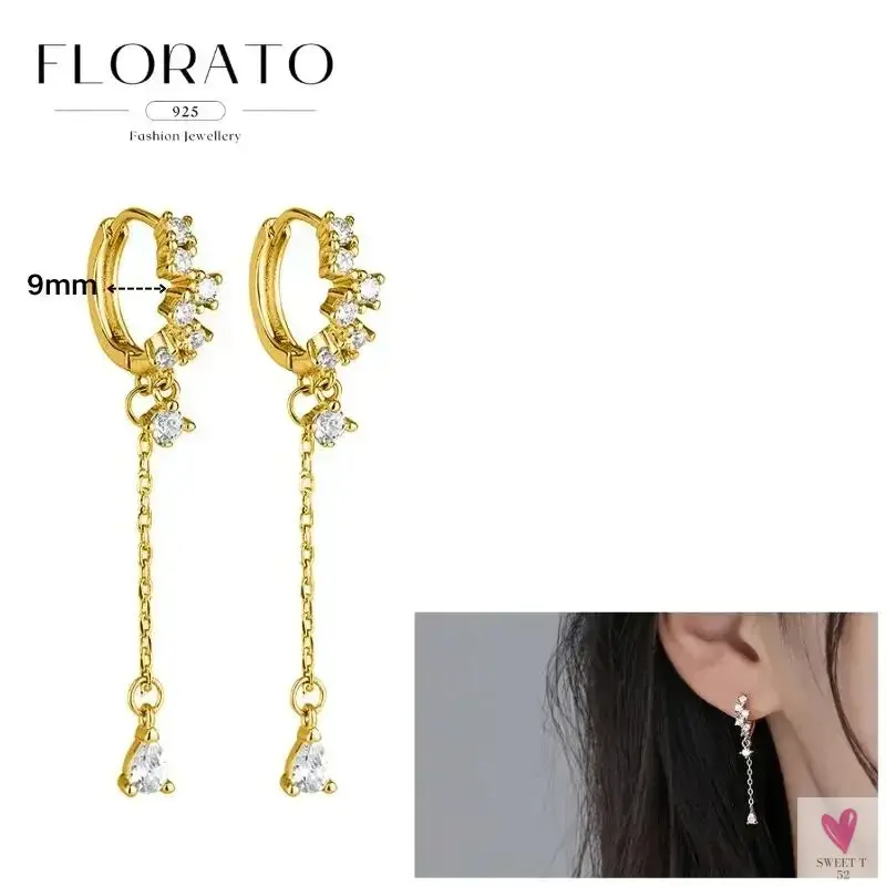 925 Sterling Silver Long Chain Tassel Drop Earrings for Women - Crystal Zircon Star Perforation Earrings, Fine Jewelry