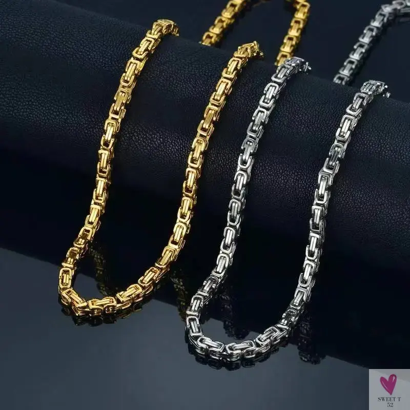 Byzantine Chain Necklaces For Men, 304 Stainless Steel  Men's Handmade Necklace Jewelry, 4MM 5MM 6MM & 8MM Width