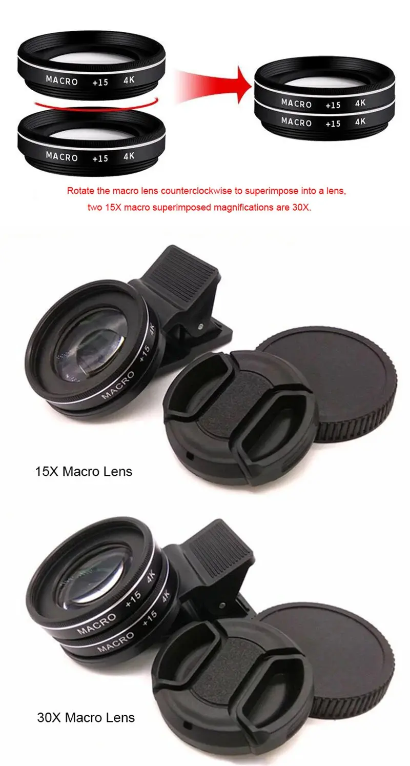 37MM 15X Macro Lens 4K HD Professional Photography Phone Camera Lens - 30X Macro Lens for Smartphone