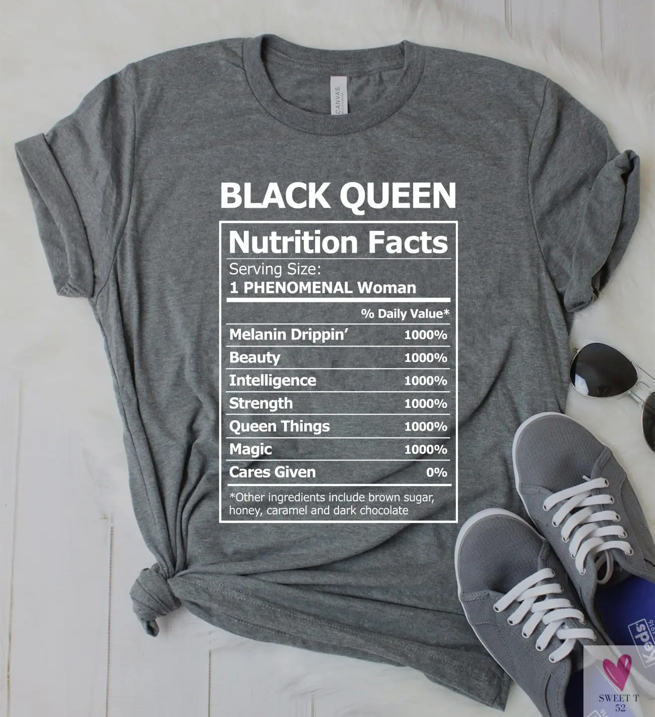 Black Queen Nutritional Facts T-Shirt for Women & Girls, Graphic Melanin T-Shirts