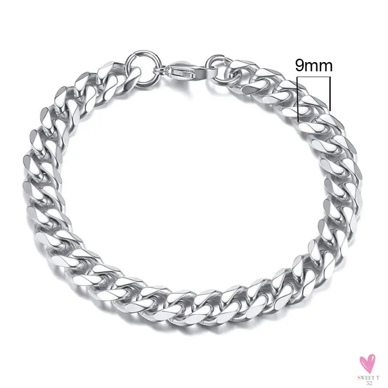 Wide Curb Cuban Basic 3/5/7/9/11mm Chain Link Bracelets for Men/Women -  Anti Allergy Stainless Steel Wrist Wear