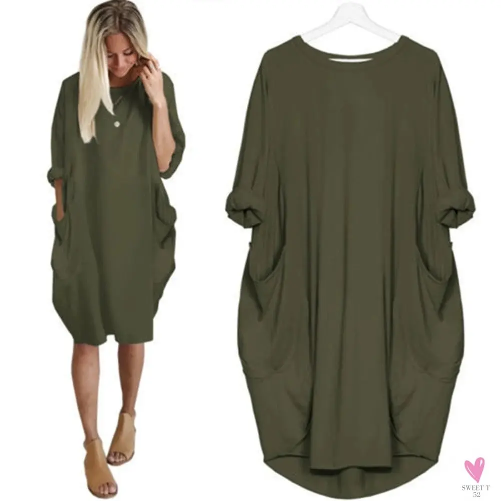 Women's Casual Loose Dress Fashion. Oversize Wear, O-neck & Pockets for Spring, Summer and Fall