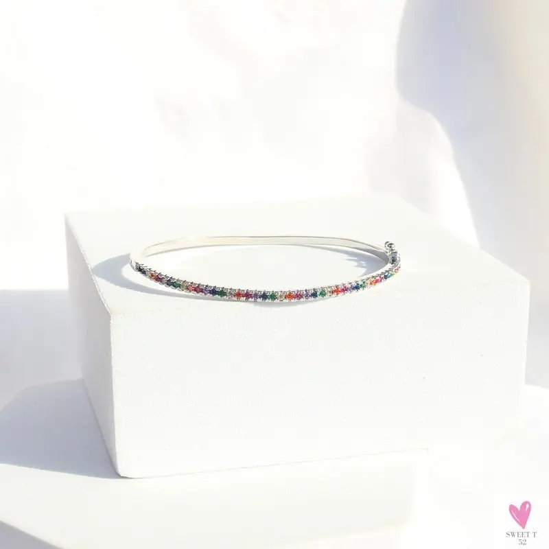 Gold Filled Baguette Cubic Zirconia Bracelet for Women and Girls - Rainbow Luxury jewelry - Tennis Style