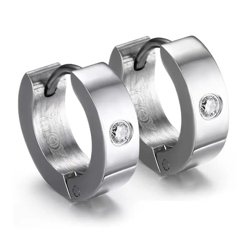 Cute Hoop Earrings in Stainless Steel and Crystal, Ear Cuffs, Brincos Huggie Jewelry for Men and Women