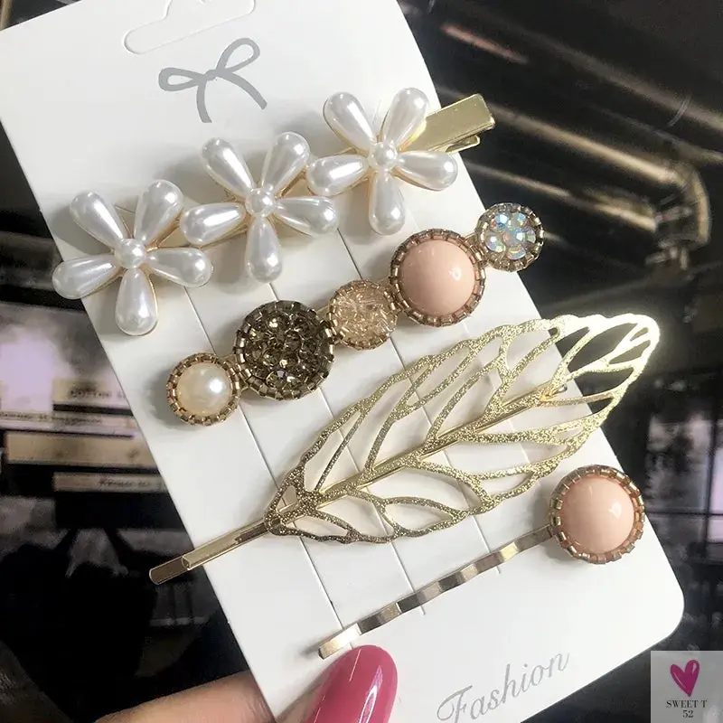 3/4pcs Set Pearl Hair Clips For Women & Girls - Geometric Crystal Hair Barrettes/Clips