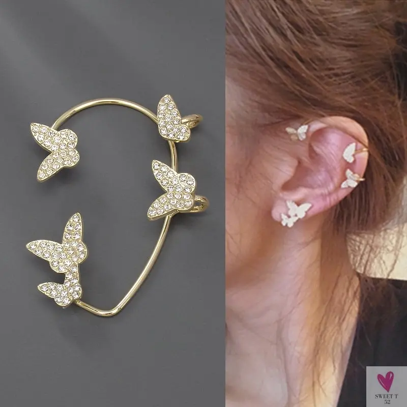 Crystal Butterfly Tassel Ear Cuff Earrings for Women and Girls in Gold and Silver
