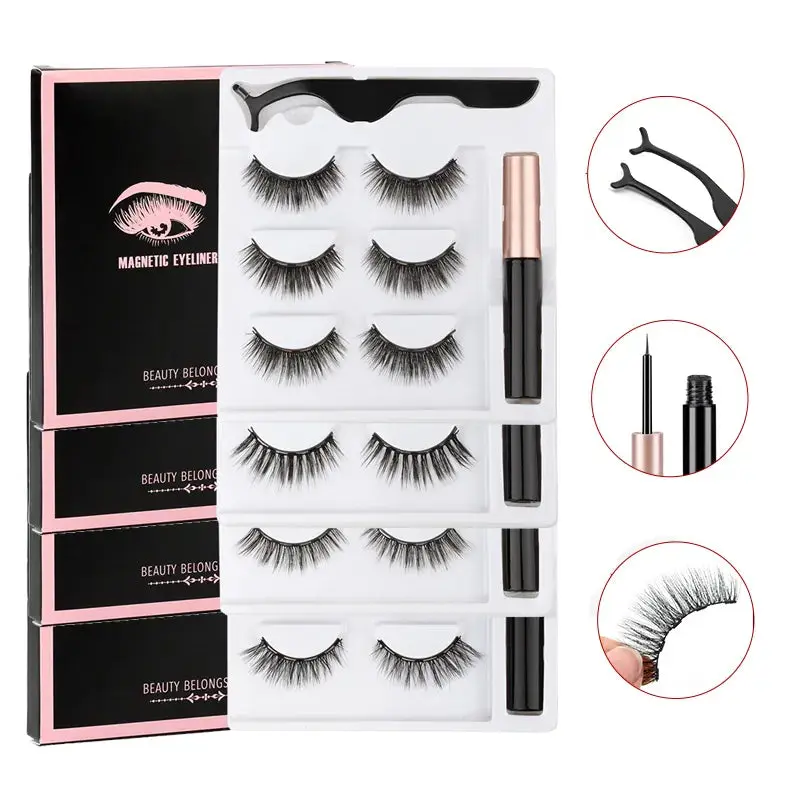 1/3/4Pairs Magnetic Eyelashes/False Lashes - Repeated Use Eyelashes. Waterproof Liquid Eyeliner With Tweezer Sets