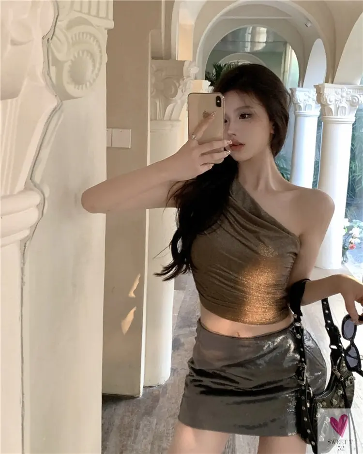 One Shoulder Crop Top, Vintage Retro Cut Crop Top,  for Women and Girls