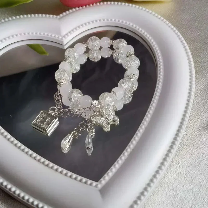 2025 New Trendy Red Beaded Chain Bracelet for Women. Simple Hollow Butterfly Pendant Bracelet Jewelry