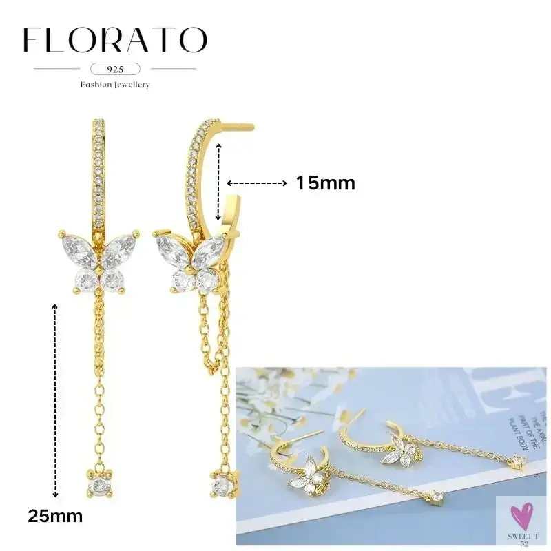 925 Sterling Silver Long Chain Tassel Drop Earrings for Women - Crystal Zircon Star Perforation Earrings, Fine Jewelry