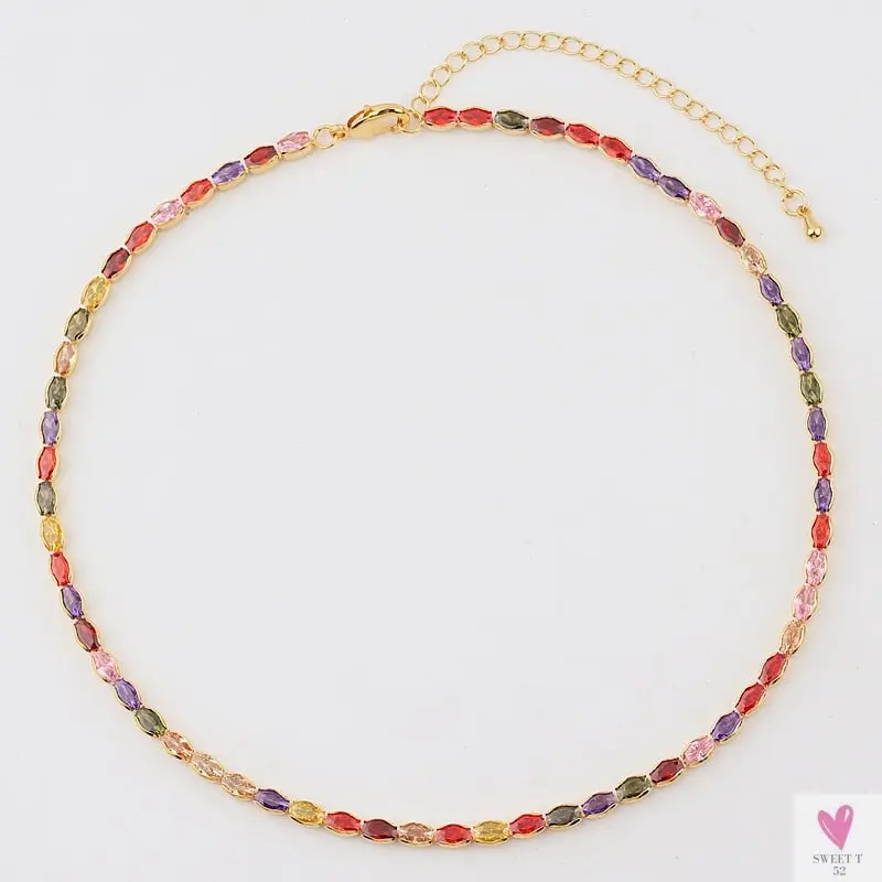 Rainbow Cubic Zirconia Waterdrop Choker Charm Necklaces - Charming Woman's Wedding, Party, Birthday Choker Jewelry or Gift